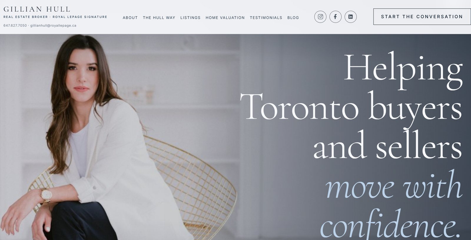 Screenshot of Gillian Hull's broker website, designed and hand-coded by Marquee Studio
